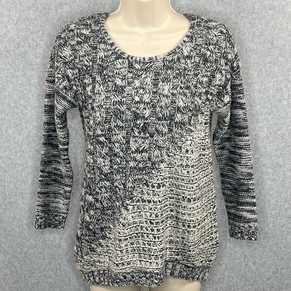 Lucky Brand Pullover Wool Blend Cable Knit Sweater XS Blue Gray Roll Neck - Picture 1 of 14